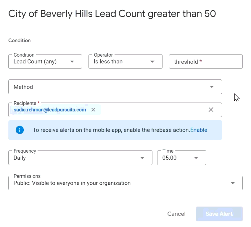 Applying alert conditions
